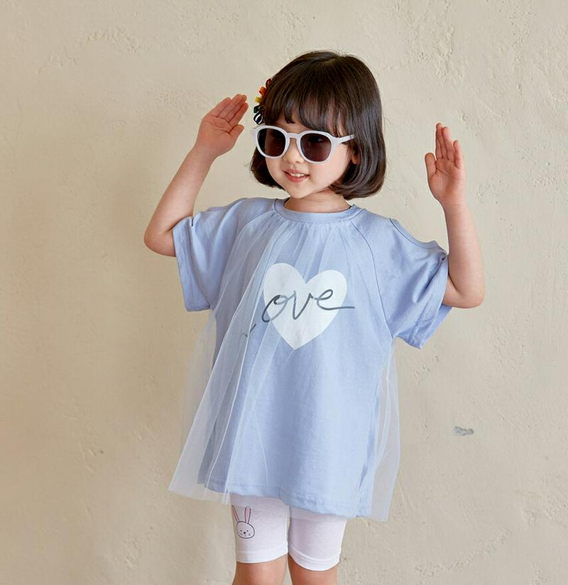 【新作10%OFF】チュールポイント英字Tシャツ u02908 キッズ 【3~8才】【tops】【韓国 ファッション トップス 
