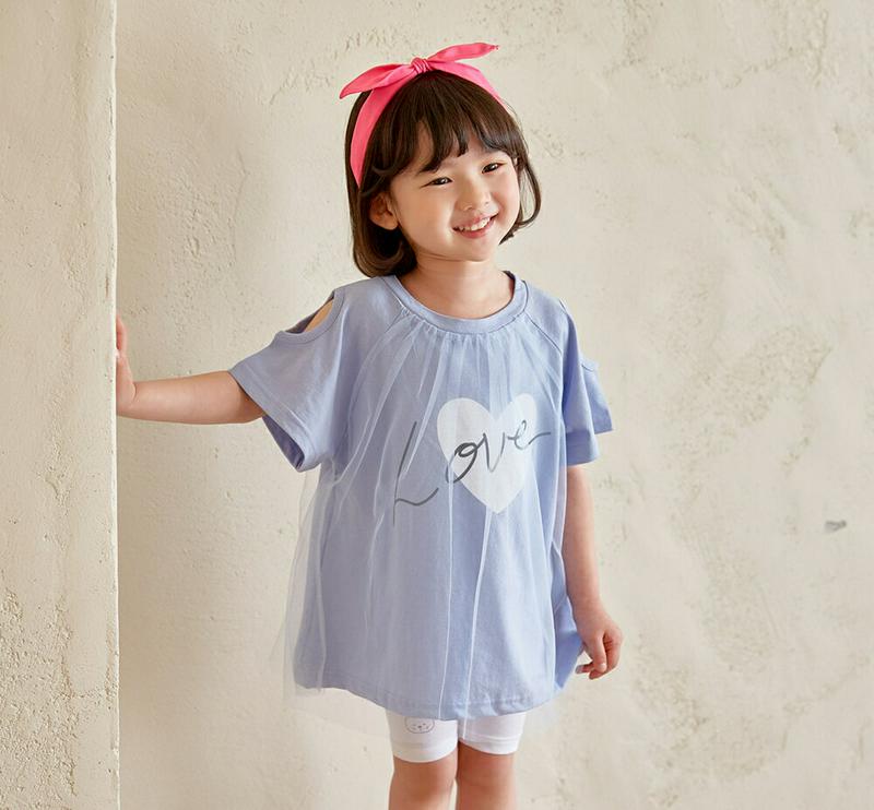 【新作10%OFF】チュールポイント英字Tシャツ u02908 キッズ 【3~8才】【tops】【韓国 ファッション トップス 
