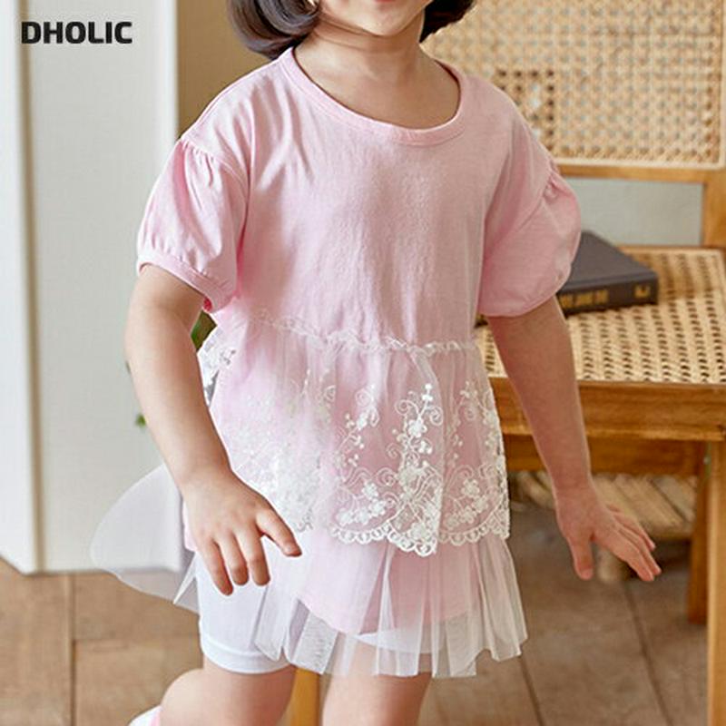 【新作10%OFF】チュールレースレイヤードTシャツ u02889 キッズ 【3~8才】【tops】【韓国 ファッション トップ