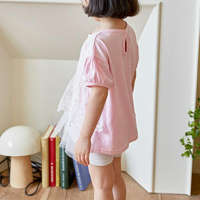 【新作10%OFF】チュールレースレイヤードTシャツ u02889 キッズ 【3~8才】【tops】【韓国 ファッション トップ