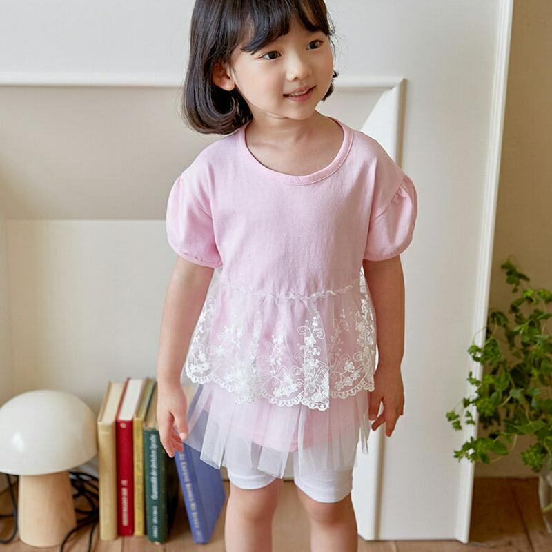 【新作10%OFF】チュールレースレイヤードTシャツ u02889 キッズ 【3~8才】【tops】【韓国 ファッション トップ