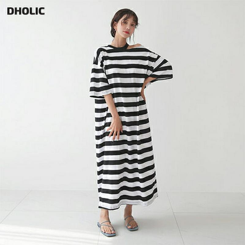 【新作10%OFF】ショルダーカットボーダーワンピース・全3色・55821 レディース【ops】【ワンピース ロング ロングワン