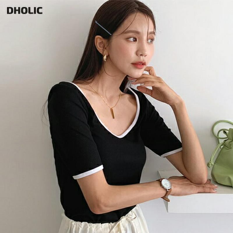 【新作10%OFF】コントラストカラーTシャツ・全2色・t55807 レディース【tops】【トップス Tシャツ 半袖 コントラ