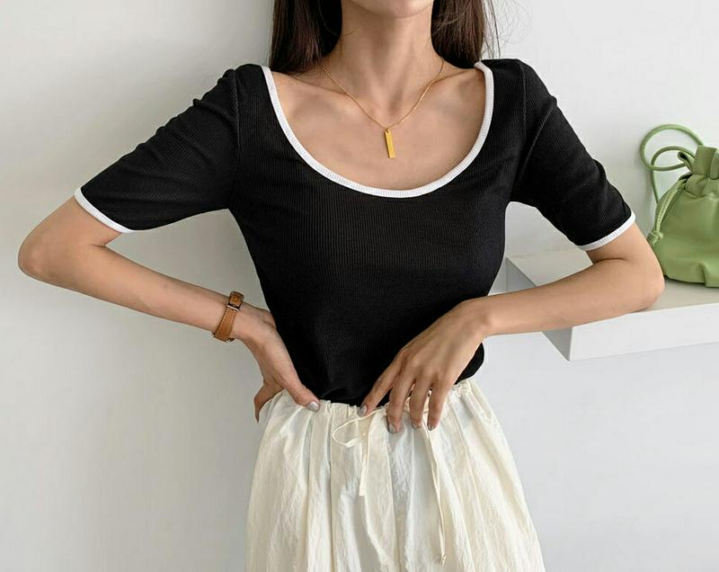 【新作10%OFF】コントラストカラーTシャツ・全2色・t55807 レディース【tops】【トップス Tシャツ 半袖 コントラ