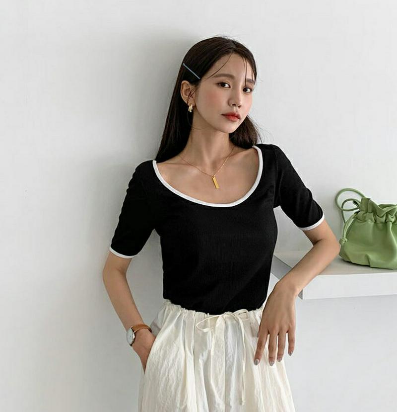 【新作10%OFF】コントラストカラーTシャツ・全2色・t55807 レディース【tops】【トップス Tシャツ 半袖 コントラ