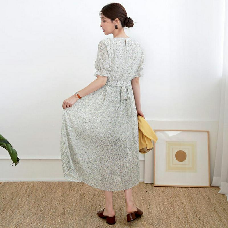 プリーツ小花柄ワンピース・全2色・t62548 レディース【ops】 韓国 ファッション ワンピース ロング ロングワンピース 半袖 ハーフスリーブ 花柄 小花柄 フラワー 可愛い かわいい プリーツ プリーツワンピース フェミニン 春 夏 ハイホリHIHOLLI