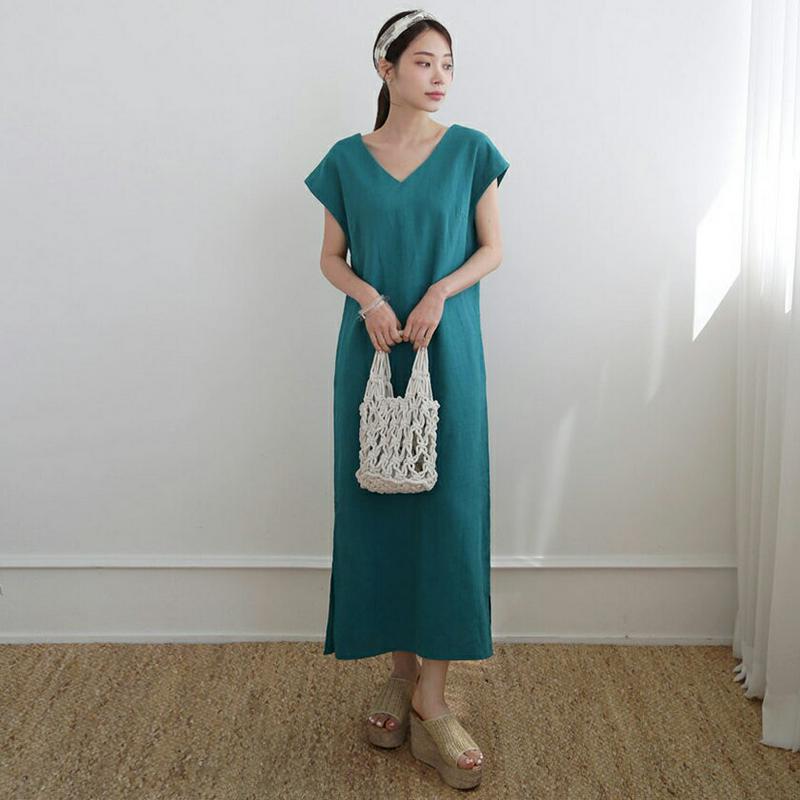 【新作10%OFF】リネンVネックワンピース・全4色・b62547 レディース【ops】【ワンピース ロング ロングワンピース 