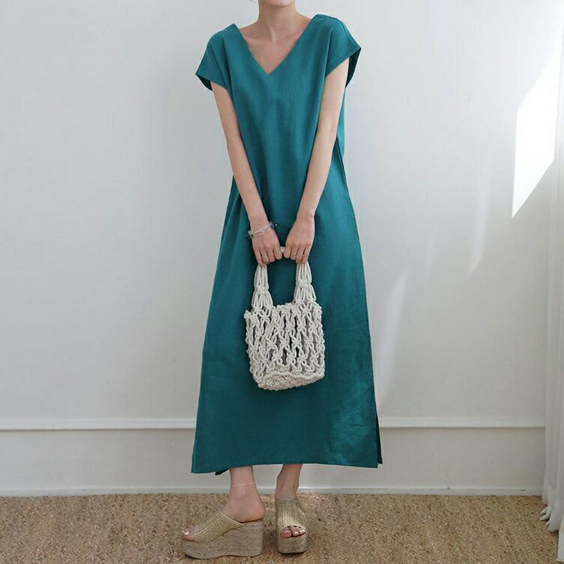 【新作10%OFF】リネンVネックワンピース・全4色・b62547 レディース【ops】【ワンピース ロング ロングワンピース 