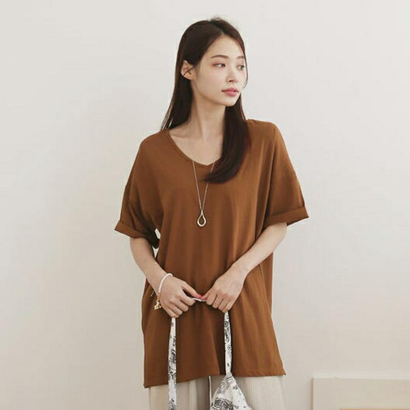 【新作10%OFF】VネックスリットTシャツ・全5色・b62535 レディース【tops】【トップス Tシャツ 半袖 ハーフスリ