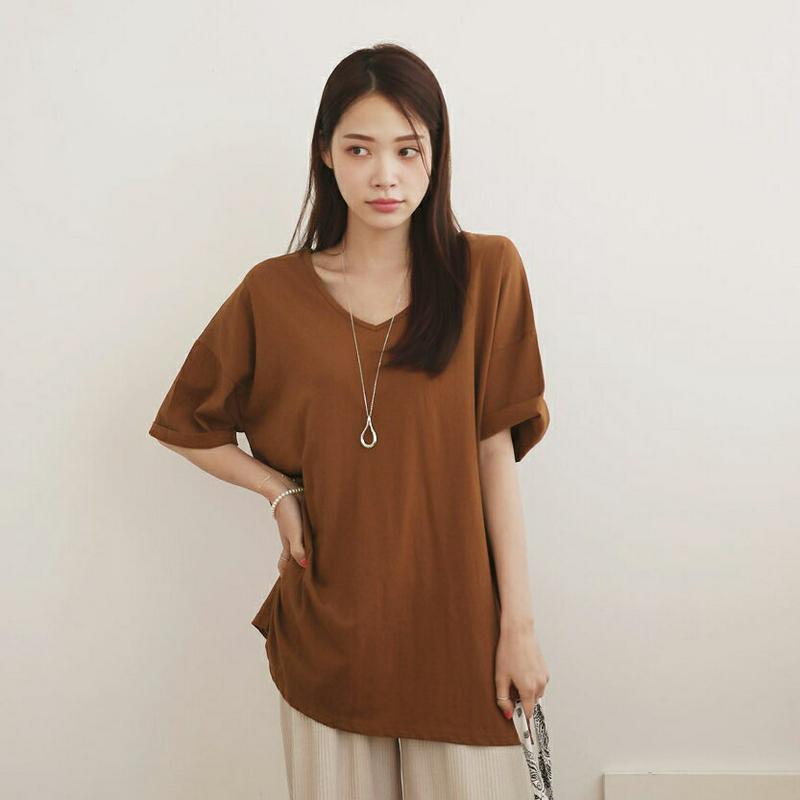 【新作10%OFF】VネックスリットTシャツ・全5色・b62535 レディース【tops】【トップス Tシャツ 半袖 ハーフスリ