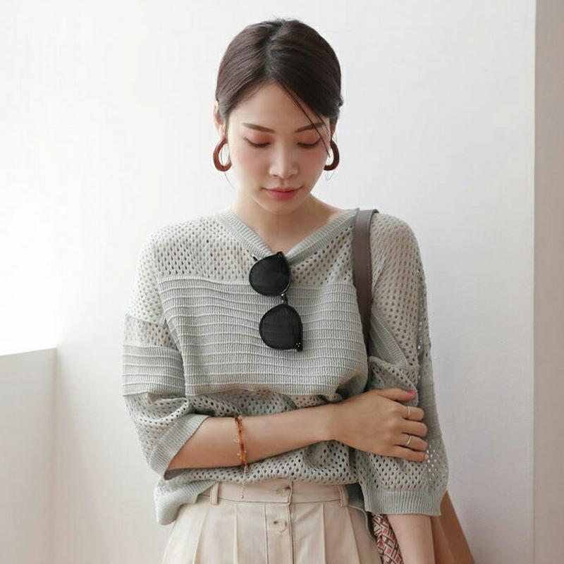 【新作10%OFF】ラウンドパンチングニット・全4色・b62539 レディース【tops】【トップス ニット ニットトップス 半