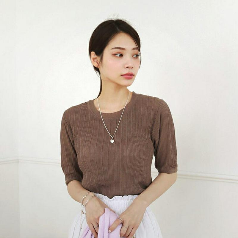 【新作10%OFF】ラウンドネック半袖リブニット・全3色・t62538 レディース【tops】【トップス ニット ニットトップス