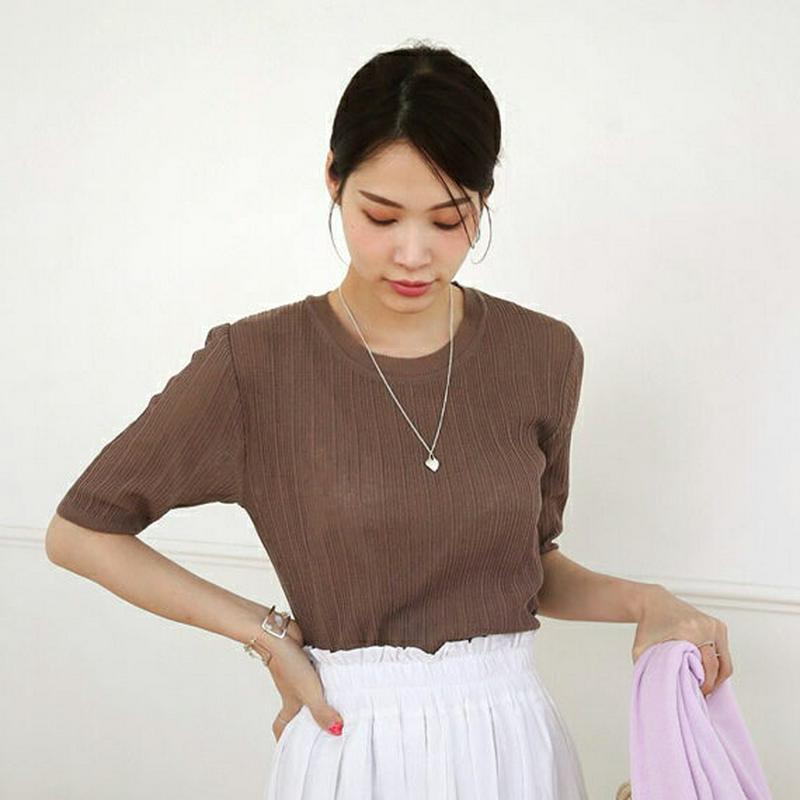【新作10%OFF】ラウンドネック半袖リブニット・全3色・t62538 レディース【tops】【トップス ニット ニットトップス