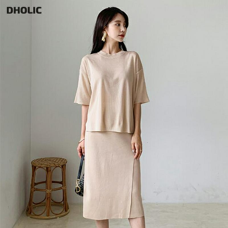 【只今10%OFF】スリットニット&スカートSET・全2色・t56262 レディース【ops】【セットアップ　setup トップ