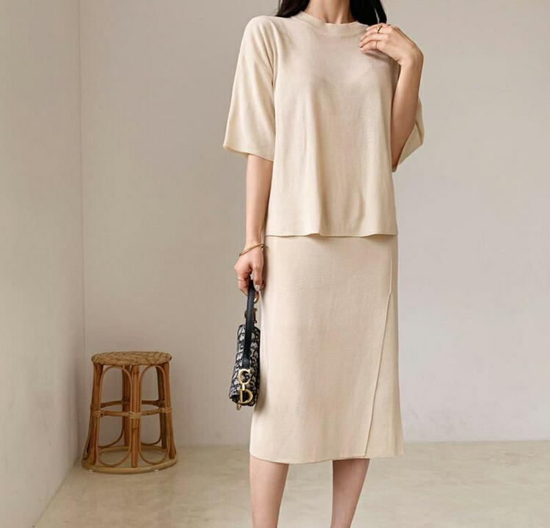 【只今10%OFF】スリットニット&スカートSET・全2色・t56262 レディース【ops】【セットアップ　setup トップ
