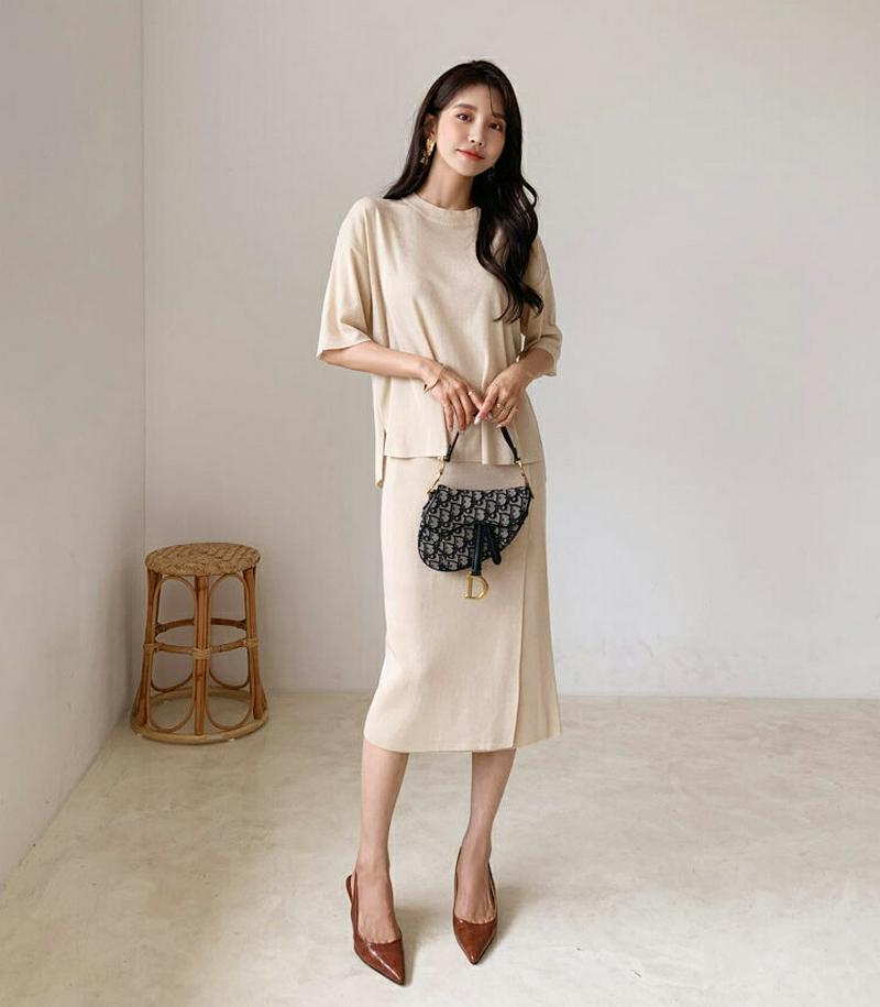 【只今10%OFF】スリットニット&スカートSET・全2色・t56262 レディース【ops】【セットアップ　setup トップ