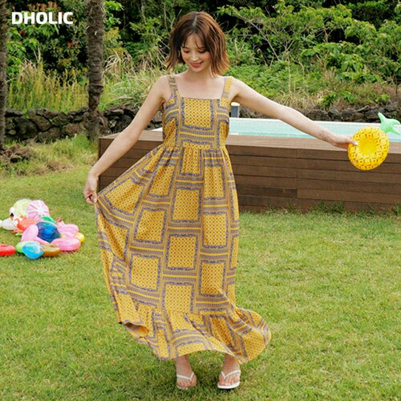 ペイズリーキャミワンピース・全3色・e44025 レディース【bw-2020】 韓国ファッション ops bw ワンピース ロング ロングワンピース キャミソール スリーブレス ノースリーブ ペイズリー 黄色 バンダナ柄 カジュアル ラフ リゾート 春 夏