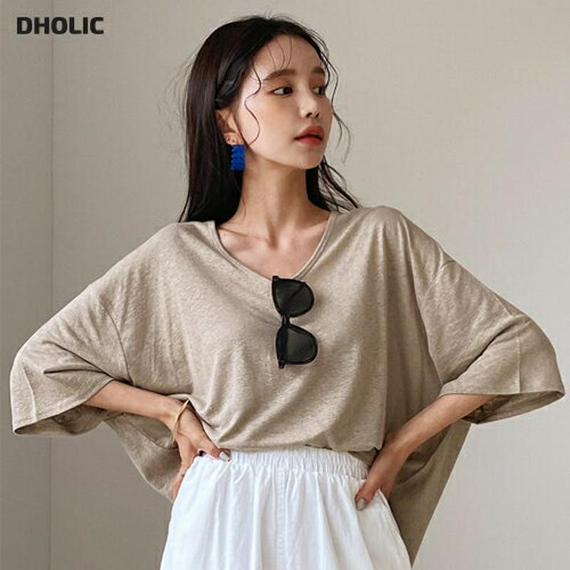 UネックラウンドヘムTシャツ・全4色・t56240 レディース【tops】【トップス Tシャツ 七分丈 七分袖 7分丈 7分袖 