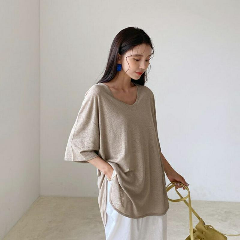 UネックラウンドヘムTシャツ・全4色・t56240 レディース【tops】【トップス Tシャツ 七分丈 七分袖 7分丈 7分袖 