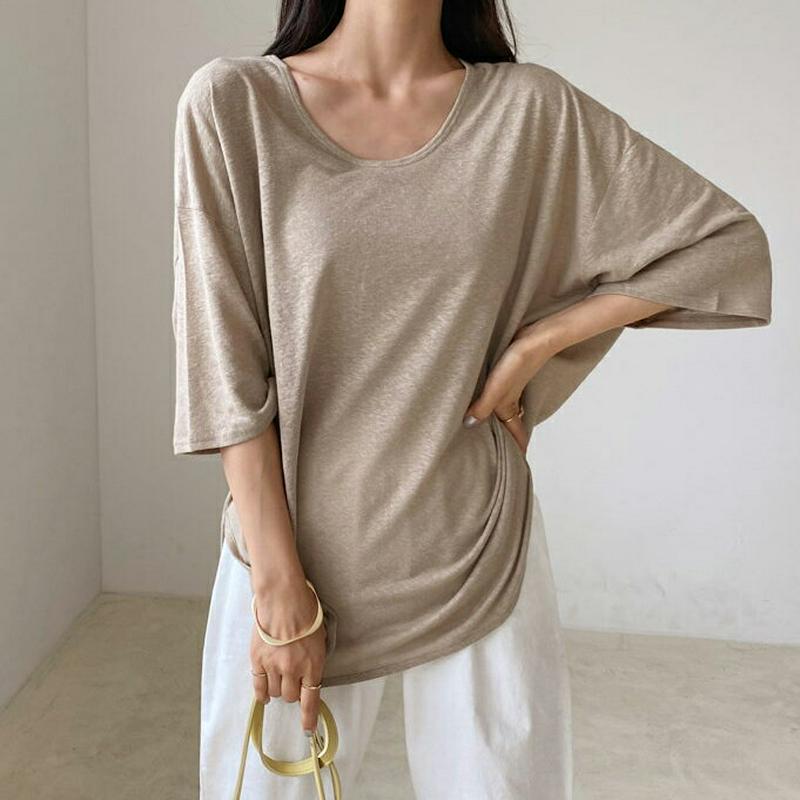 UネックラウンドヘムTシャツ・全4色・t56240 レディース【tops】【トップス Tシャツ 七分丈 七分袖 7分丈 7分袖 