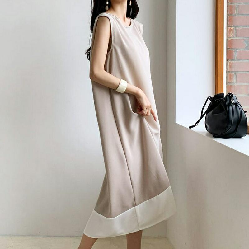 配色ヘムスリーブレスワンピース・全2色・b56257 レディース【ops】【ワンピース ロング ロングスカート スリーブレス ノ