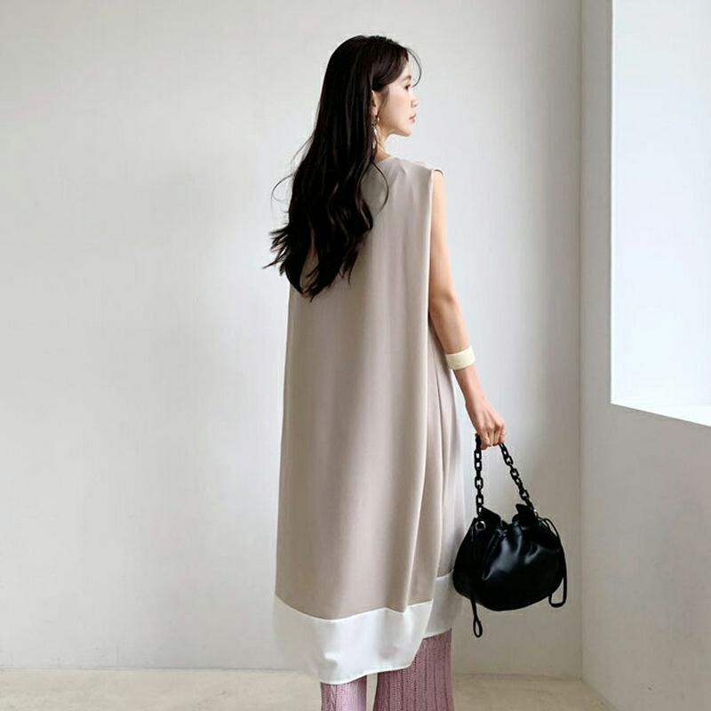 配色ヘムスリーブレスワンピース・全2色・b56257 レディース【ops】【ワンピース ロング ロングスカート スリーブレス ノ