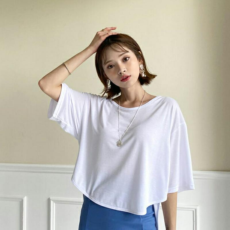 UネックアンバランスTシャツ・全4色・t56230 レディース【tops】【トップス 七分丈 七分袖 7分丈　7分袖 Tシャツ 