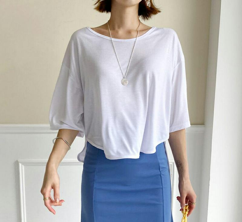 UネックアンバランスTシャツ・全4色・t56230 レディース【tops】【トップス 七分丈 七分袖 7分丈　7分袖 Tシャツ 