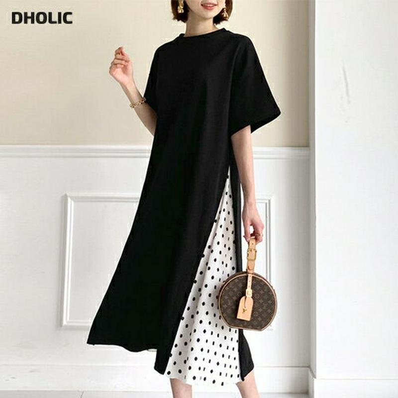 サイドドットプリーツワンピース・全2色・b56256 レディース【ops】【ワンピース ロング ロングワンピース 半袖 ハーフス