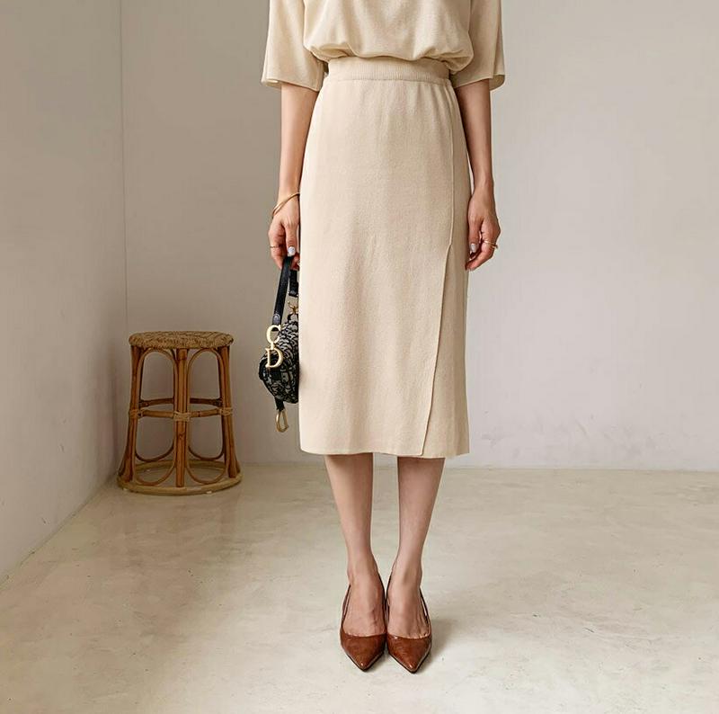 スリットニットスカート・全2色・t56263 レディース【sk】【スカート ミディ丈 ミディスカート ニット ニットスカート 単