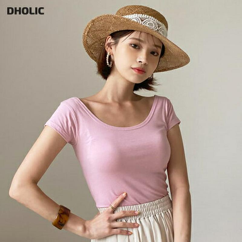 UネックスリムTシャツ・全5色・56228 レディース【tops】【トップス Tシャツ 半袖 ショートスリーブ Uネック スリム