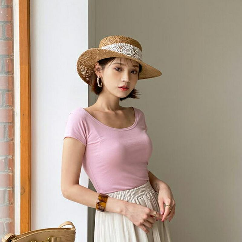 UネックスリムTシャツ・全5色・56228 レディース【tops】【トップス Tシャツ 半袖 ショートスリーブ Uネック スリム