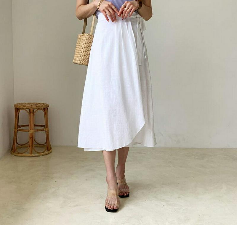 リネン混タックラップスカート・全4色・b56238 レディース【sk】【スカート ミディ丈 ミディスカート ラップデザイン ラッ