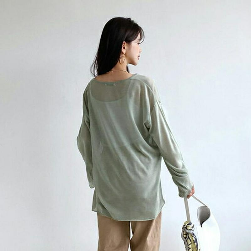 Vネックシアールーズニット・全6色・t56244 レディース【tops】【トップス ニット ニットトップス 長袖 透け感 シース