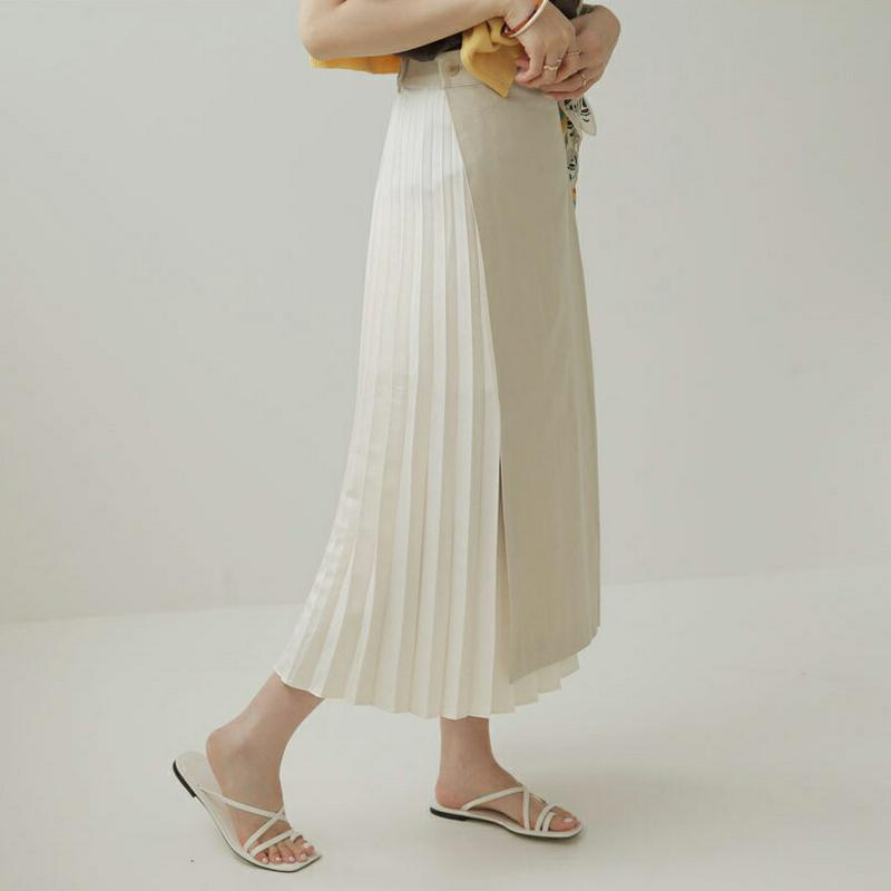 プリーツ配色ラップスカート・全2色・t62585 レディース【sk】【スカート ロング ロングスカート プリーツ プリーツスカー