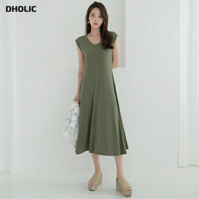 Vネックフレアロングワンピース・全3色・b62573 レディース【ops】【ワンピース ロング ロングワンピース フレア フレア