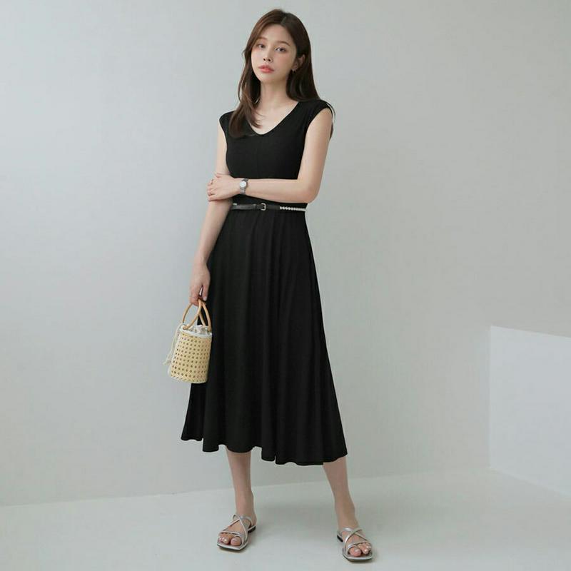 Vネックフレアロングワンピース・全3色・b62573 レディース【ops】【ワンピース ロング ロングワンピース フレア フレア