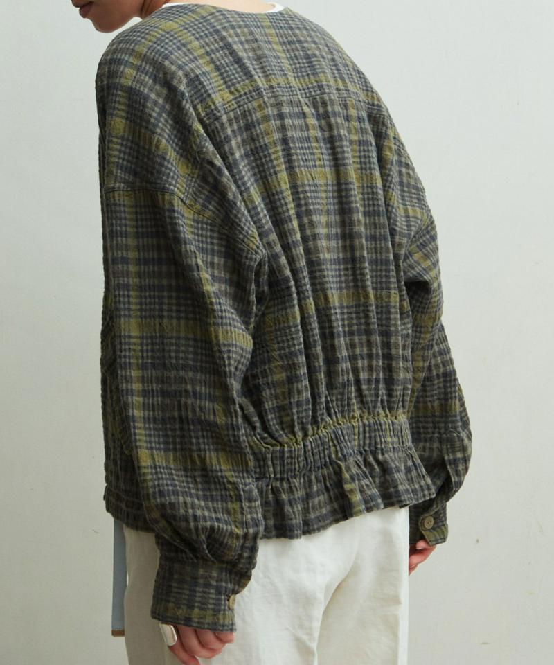 C/LiボイルチェックオーバーダイVネックブルゾン（cardo fabrica）