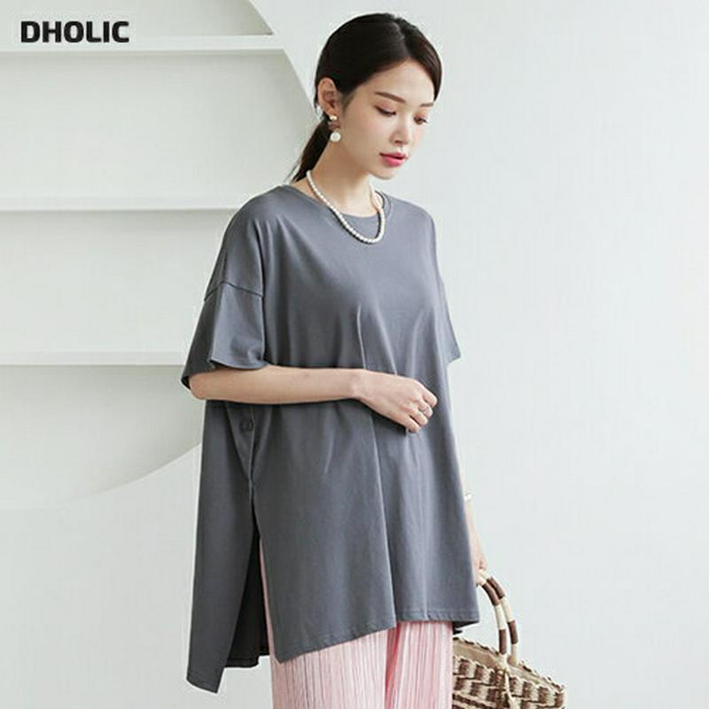 コットンボタンスリットTシャツ・全3色・b62563 レディース【tops】【トップス Tシャツ 半袖 ハーフスリーブ スリット