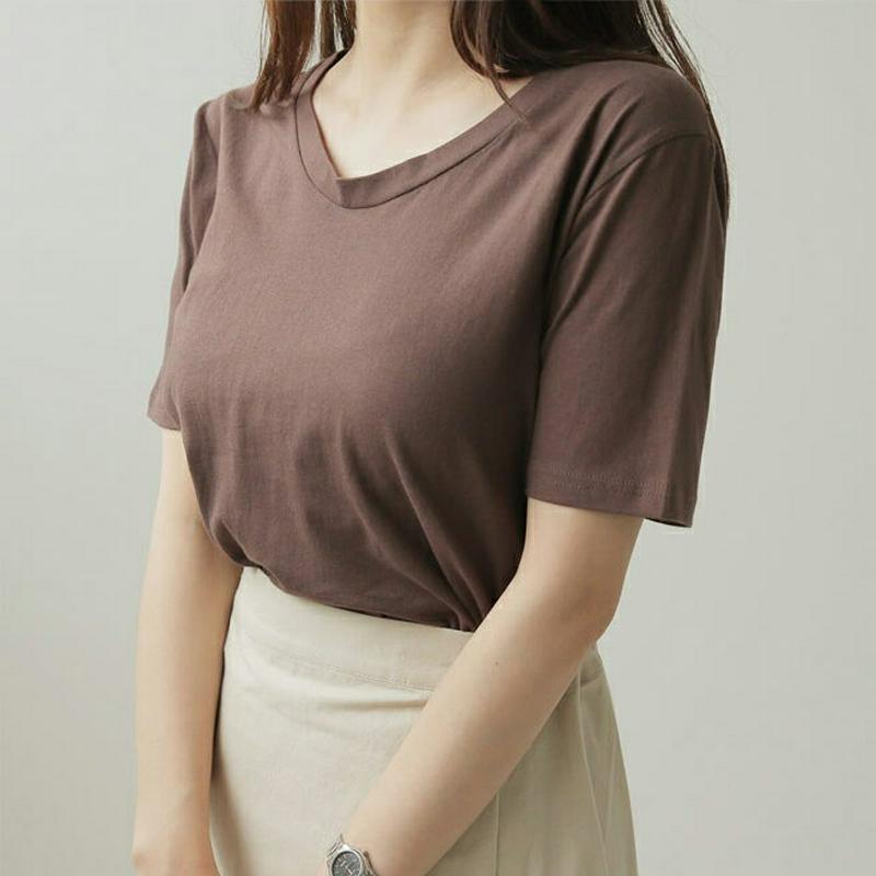 コットンUネックTシャツ・全6色・t62562 レディース【tops】【トップス Tシャツ 無地 無地T 単色 半袖 ハーフスリ