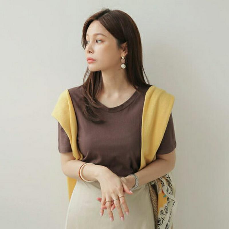 コットンUネックTシャツ・全6色・t62562 レディース【tops】【トップス Tシャツ 無地 無地T 単色 半袖 ハーフスリ