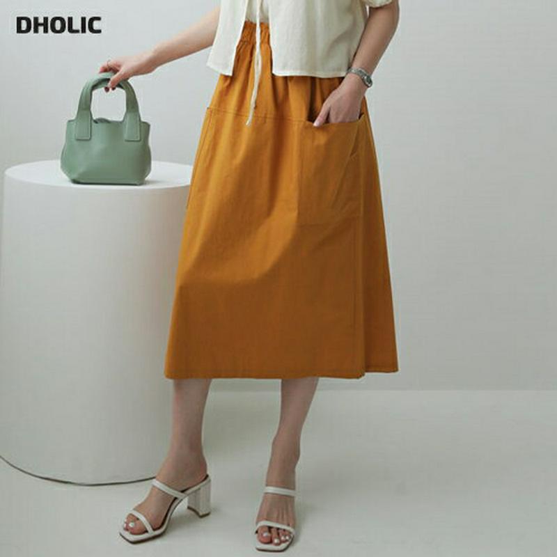 ウエストゴムポケットスカート・全3色・b62583 レディース【sk】【スカート ミディ丈 ミディスカート ウエストゴム 単色 