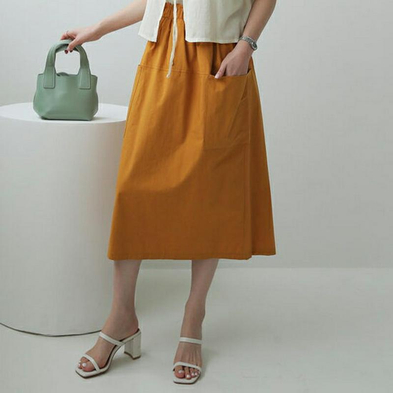 ウエストゴムポケットスカート・全3色・b62583 レディース【sk】【スカート ミディ丈 ミディスカート ウエストゴム 単色 