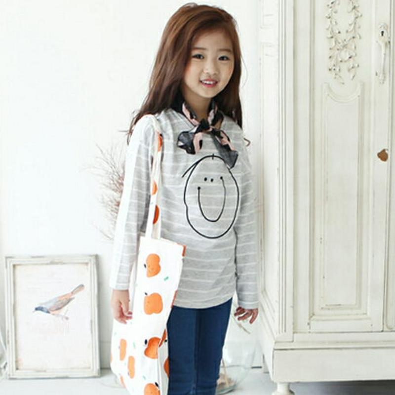 スマイルボーダーTシャツ p002675 キッズ 【3~8才】【tops】【韓国 ファッション トップス Tシャツ カットソー 長袖 ラウンドネック ルーズ ゆったり ロゴ ボーダー ロング ロンT 女の子 子供 子供服 小学生 ジュニア 春 秋】【KIDS】