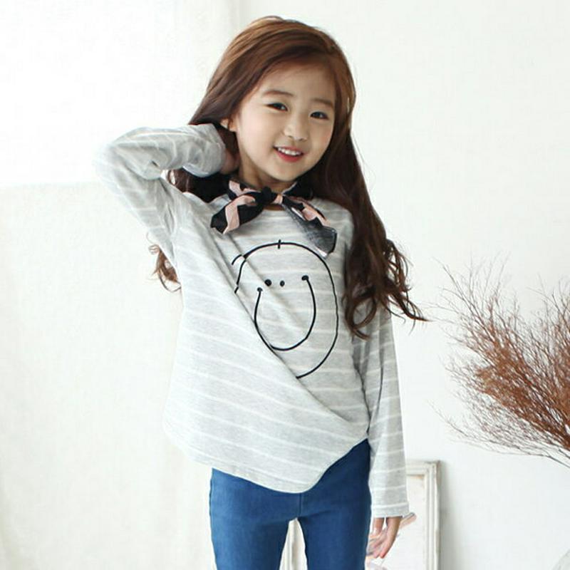 スマイルボーダーTシャツ p002675 キッズ 【3~8才】【tops】【韓国 ファッション トップス Tシャツ カットソー 長袖 ラウンドネック ルーズ ゆったり ロゴ ボーダー ロング ロンT 女の子 子供 子供服 小学生 ジュニア 春 秋】【KIDS】