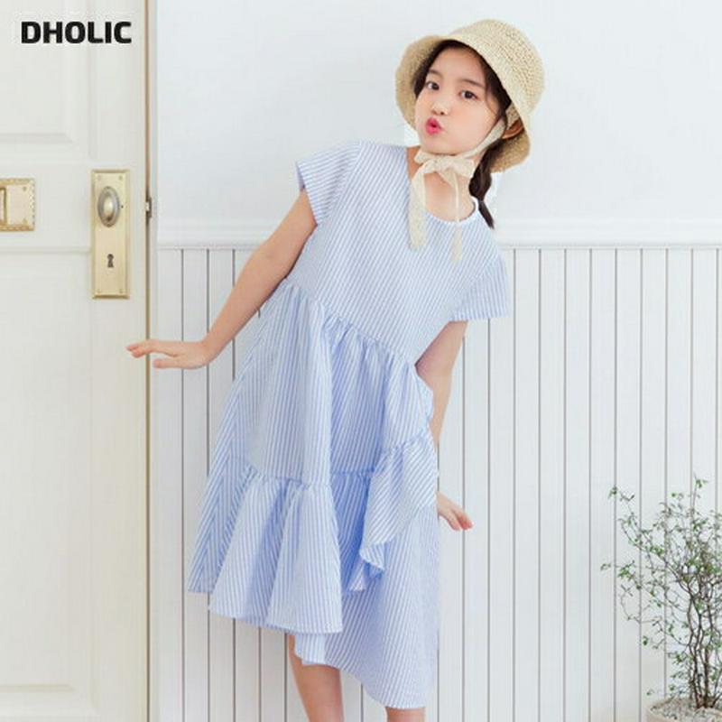 ストライプラッフルワンピース p002505 キッズ 【3~8才】【ops】【韓国 ファッション ワンピース ミディ丈 ミドル 