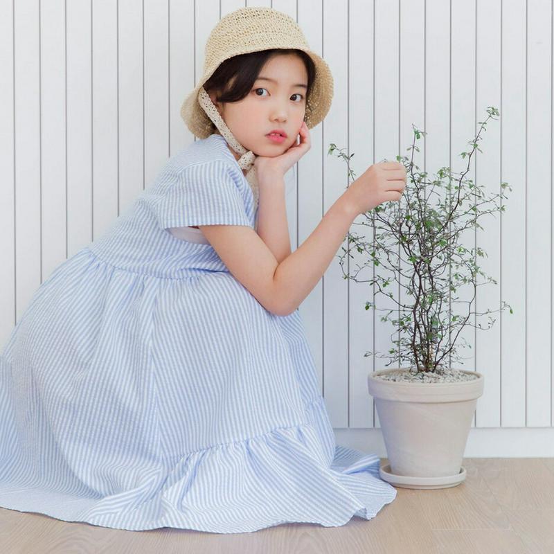 ストライプラッフルワンピース p002505 キッズ 【3~8才】【ops】【韓国 ファッション ワンピース ミディ丈 ミドル 