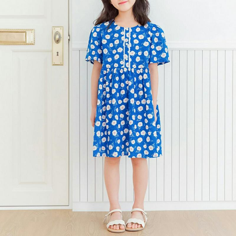 花柄レースラインワンピース p002493 キッズ 【3~8才】【ops】【韓国 ファッション ワンピース ミディ丈 ミドル 膝