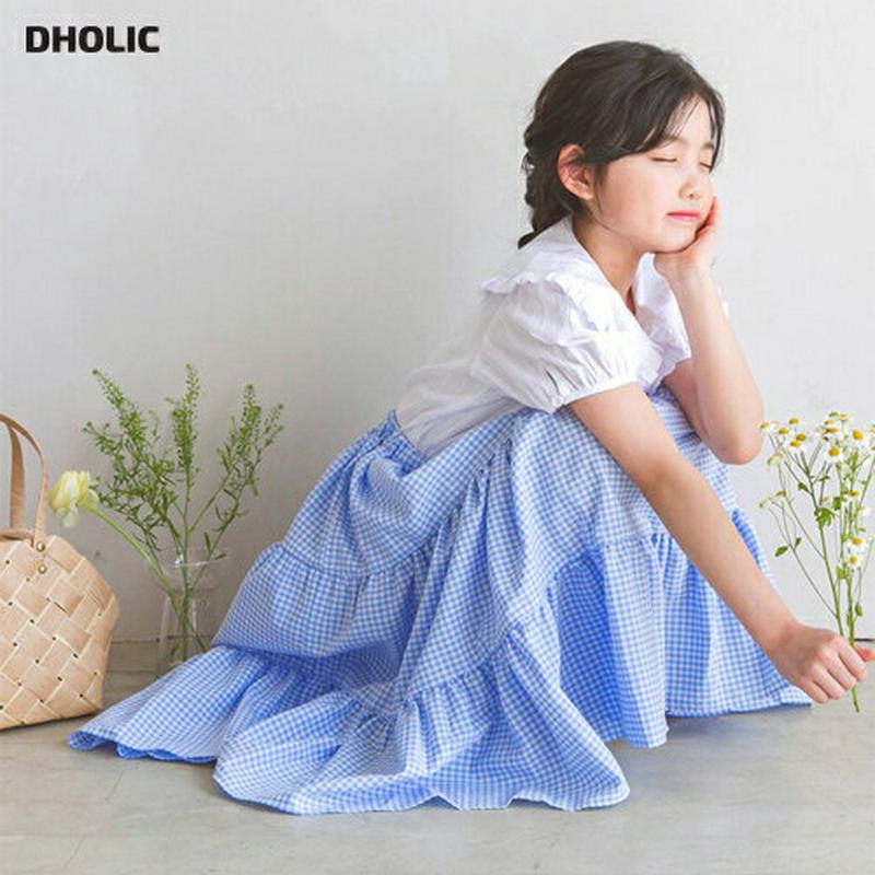 ギンガムチェックティアードスカート p002508 キッズ 【3~8才】【sk】【韓国 ファッション ボトムス スカート ロング