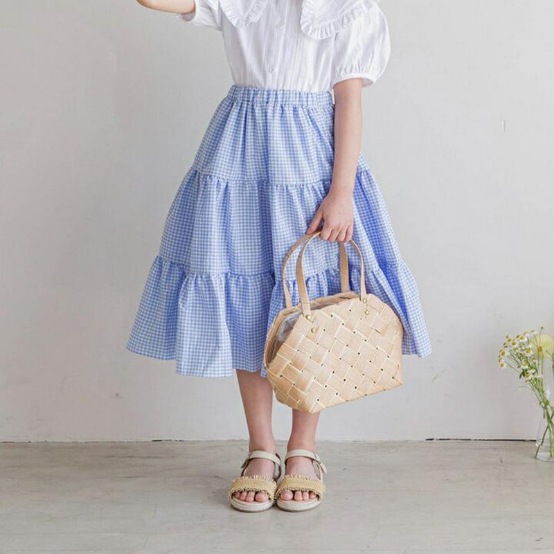ギンガムチェックティアードスカート p002508 キッズ 【3~8才】【sk】【韓国 ファッション ボトムス スカート ロング